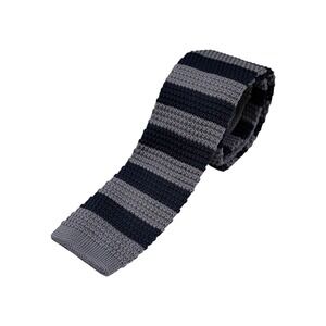 Spada Roma Necktie Mens OS Grey Navy Blue Striped Knit Square End Tie Set